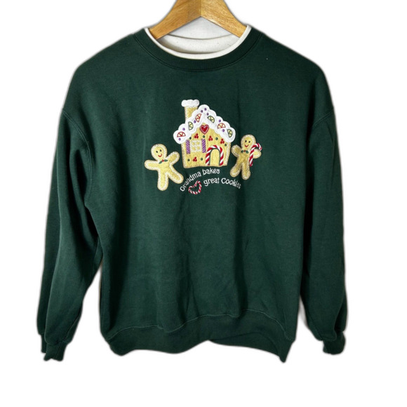 Vintage Bold Spirit Green Gingerbread Cookies Grandma Christmas Sweatshirt Sz M - Picture 5 of 10
